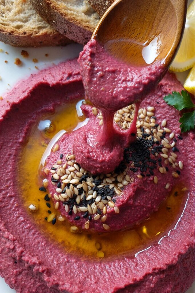 Quick Vegan Beet Hummus Toasts with Dill