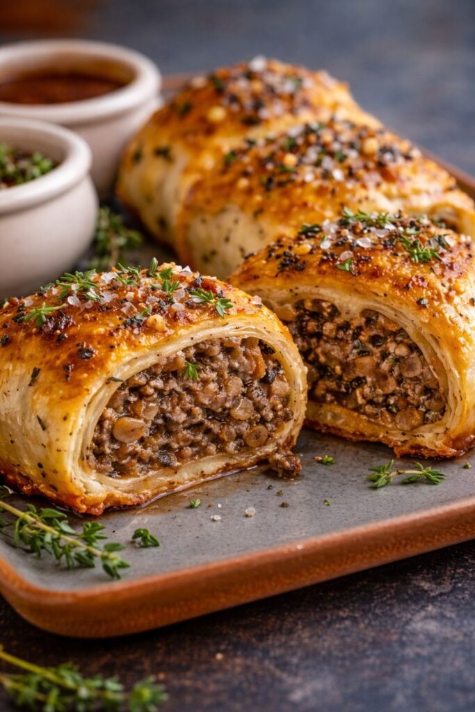 Vegan Savory French Onion Sausage Rolls