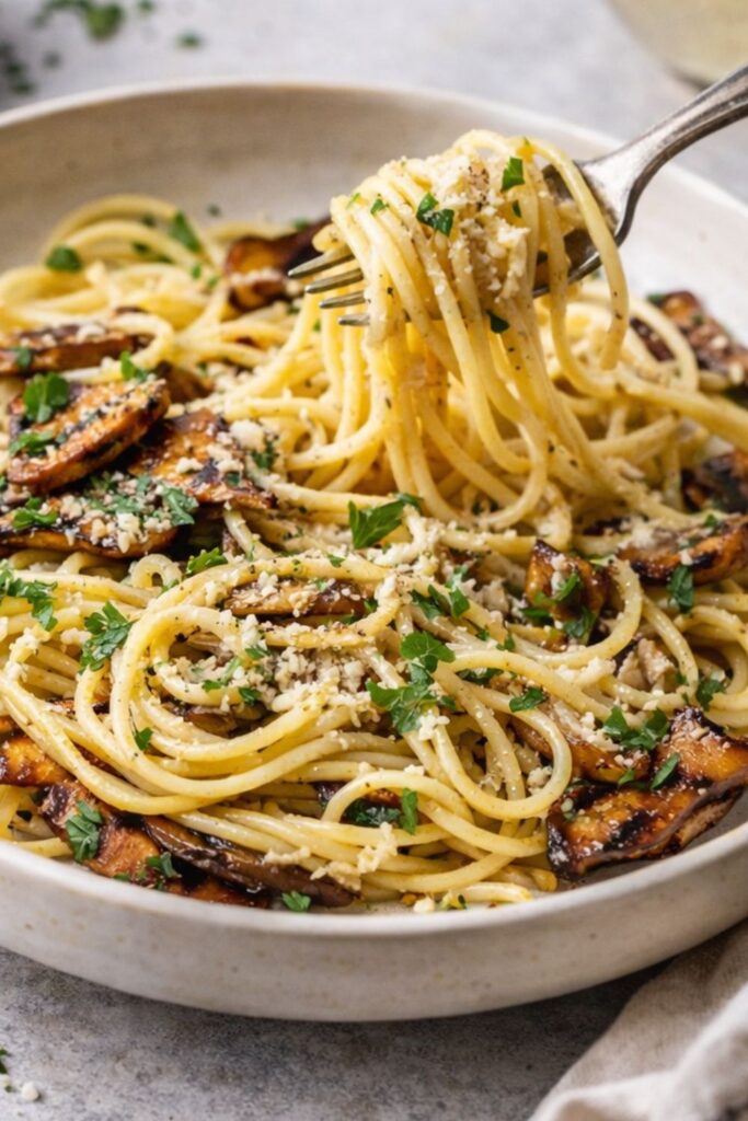 Vegetarian Carbonara with Oyster Mushrooms