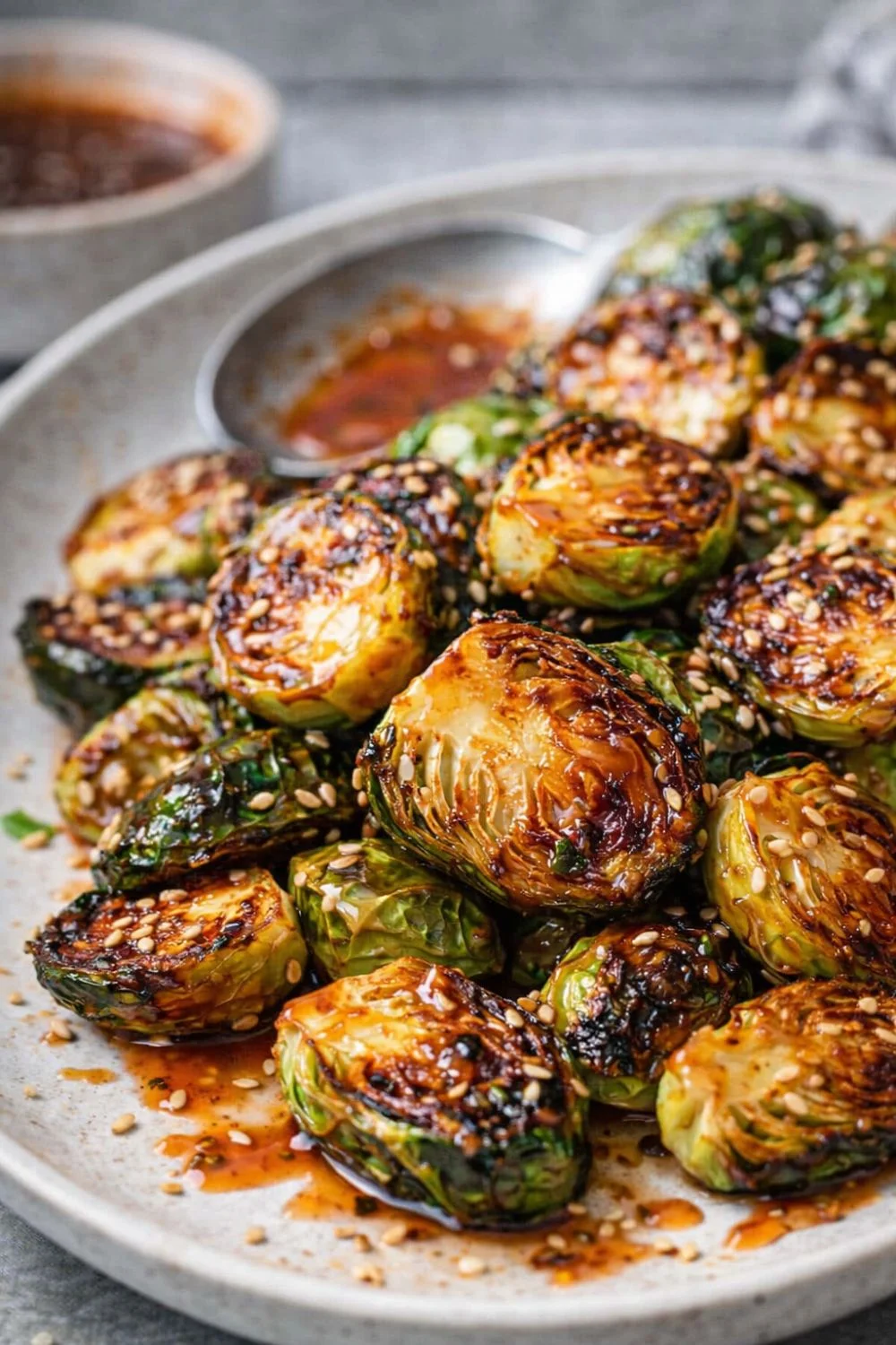 VEGAN Maple-Sriracha Roasted Brussels Sprouts