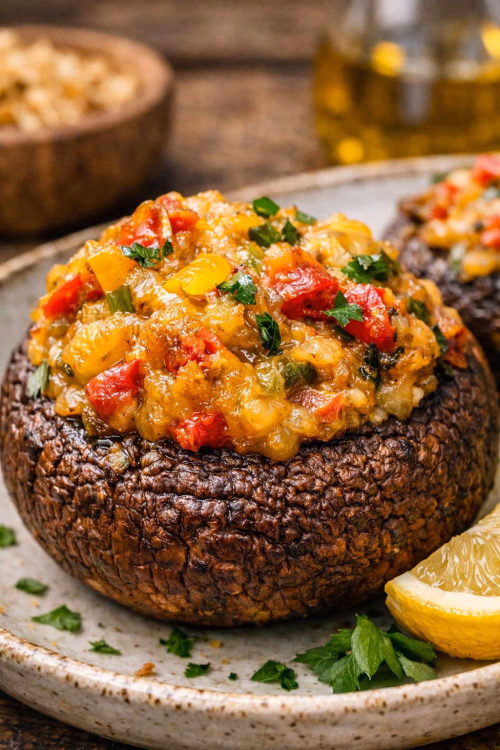Vegan Air-Fried Stuffed Mushrooms