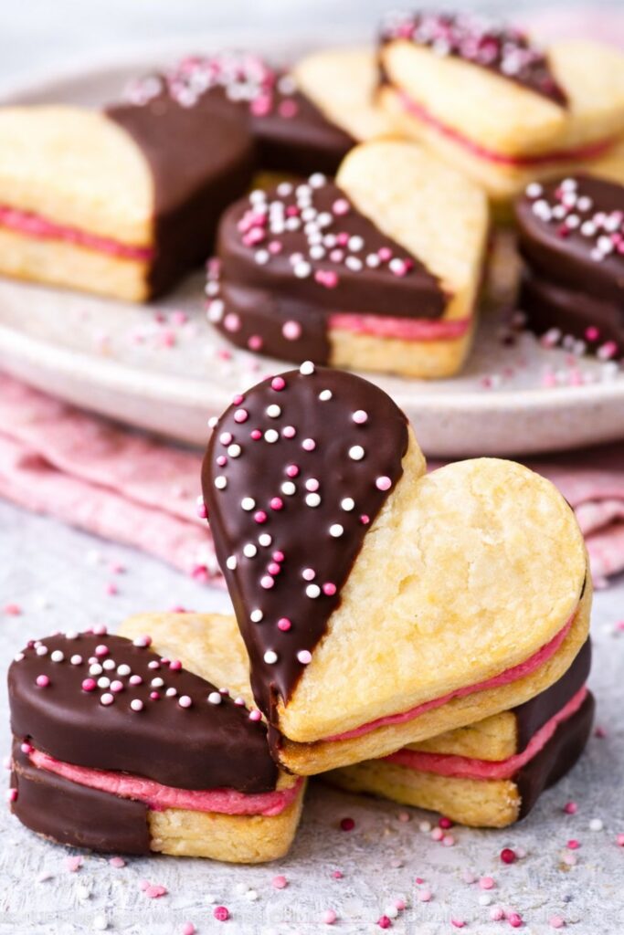 Vegan Chocolate-Dipped Heart Sugar Cookies