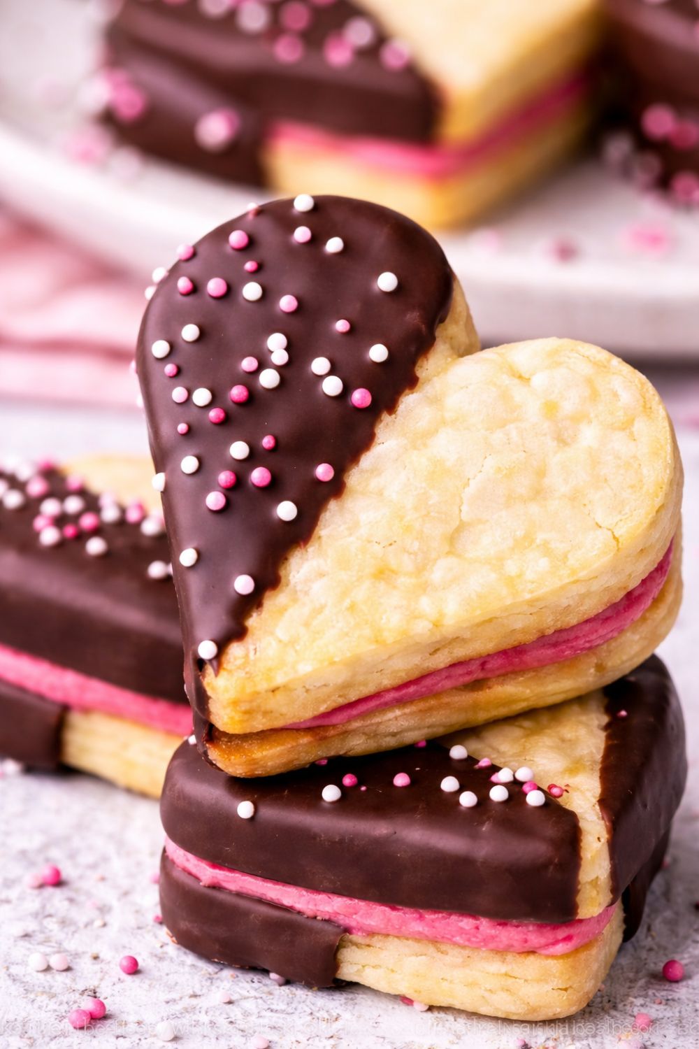 Vegan Chocolate-Dipped Heart Sugar Cookies