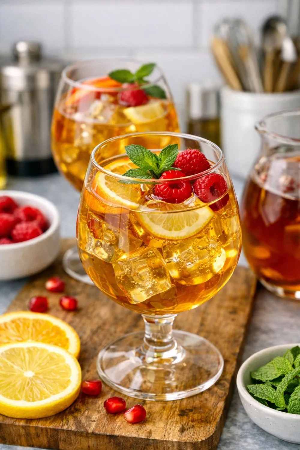 Vegan Tea Sangria with Peaches & Raspberries