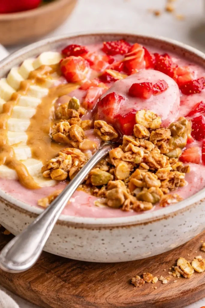 Creamy Vegan Strawberry Banana Smoothie Bowl