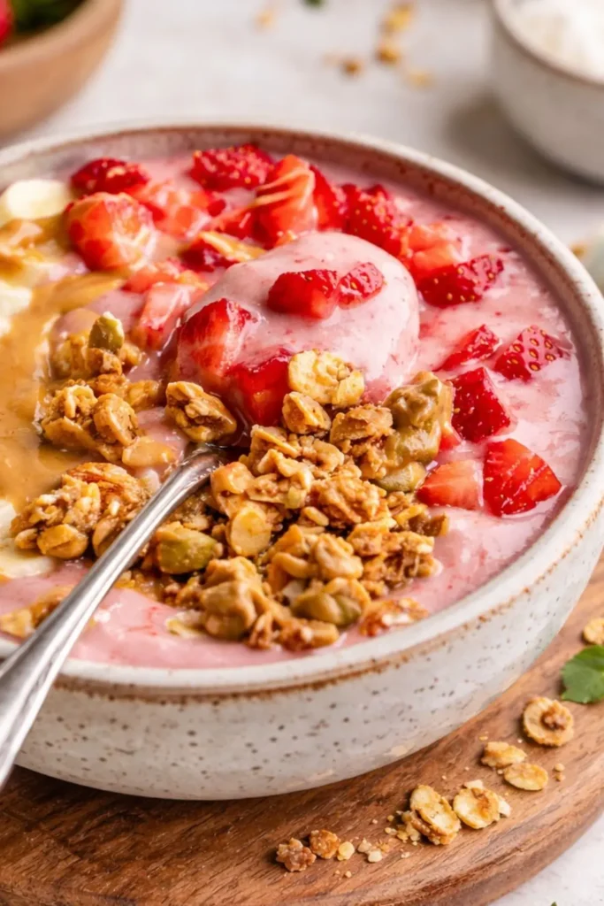 Creamy Vegan Strawberry Banana Smoothie Bowl