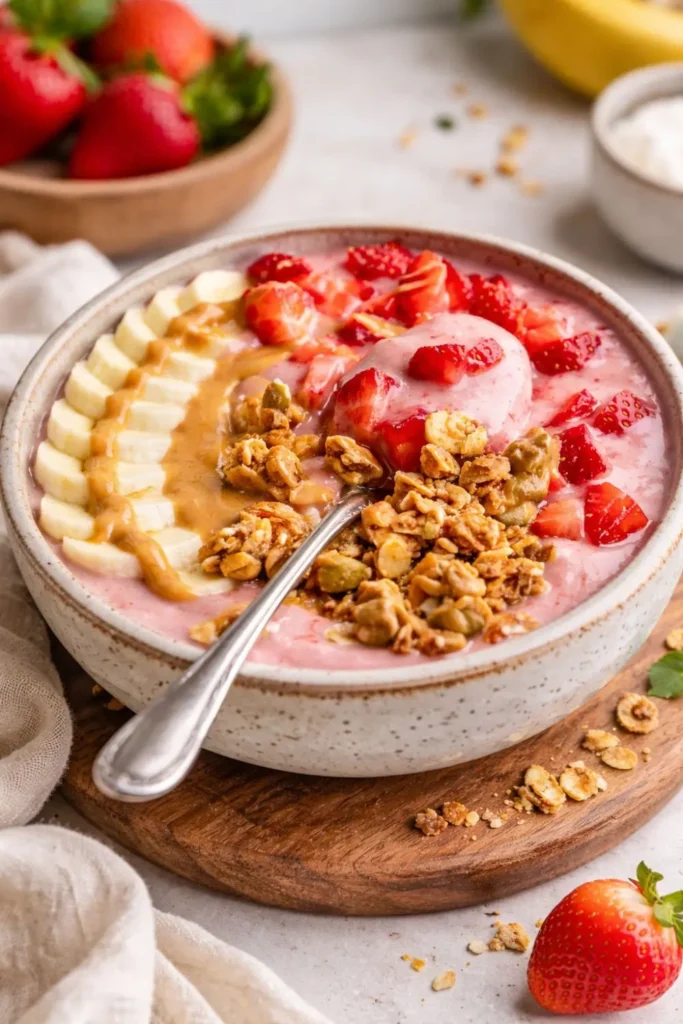 Creamy Vegan Strawberry Banana Smoothie Bowl