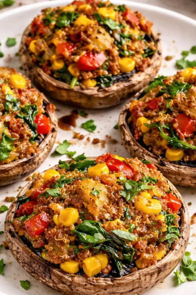 Vegan Stuffed Portobello with Spring Vegetables