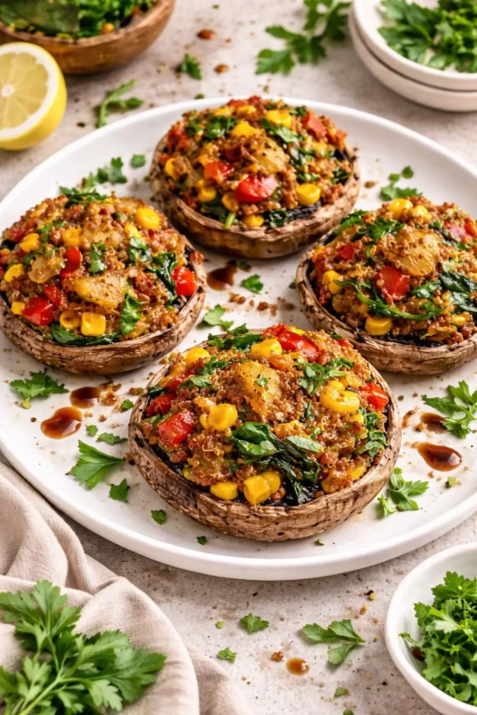 Vegan Stuffed Portobello with Spring Vegetables
