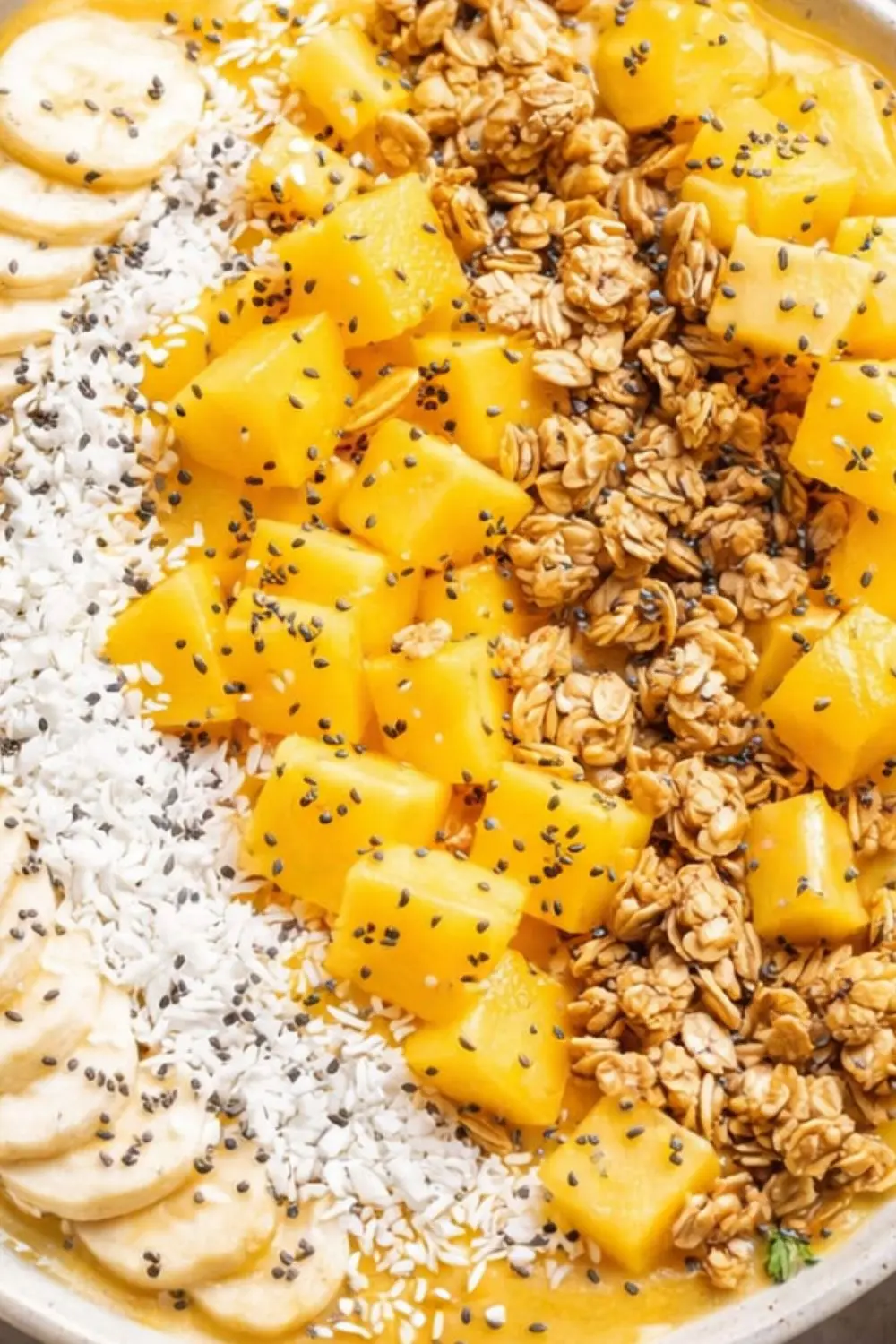 Tropical Vegan Breakfast Bowl with Mango and Pineapple