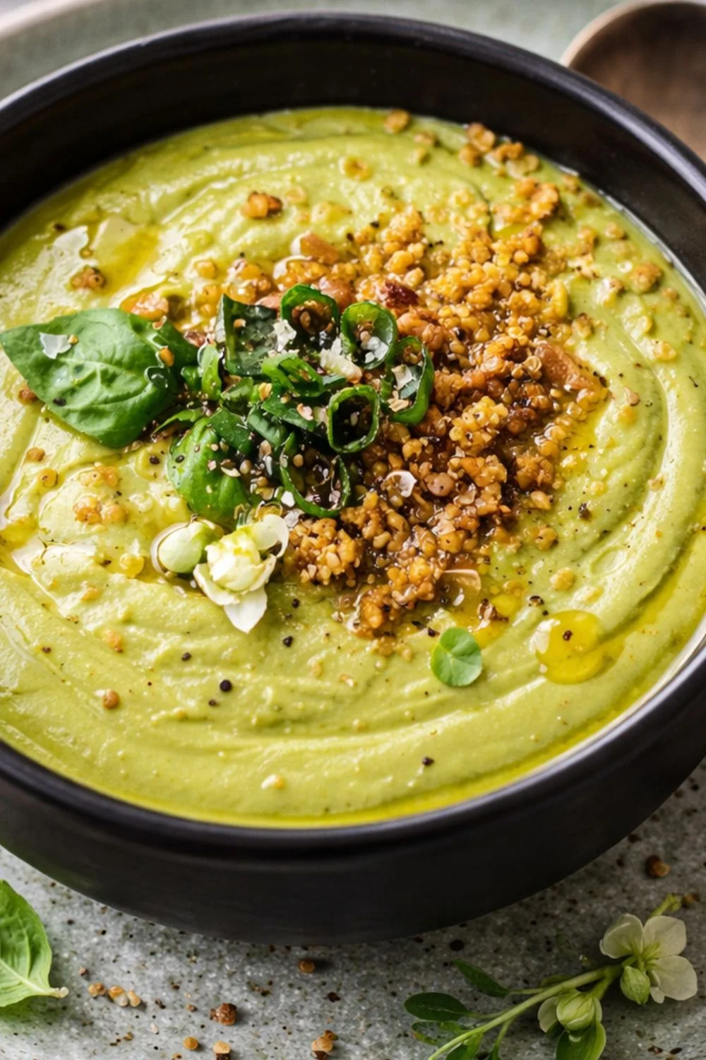 Vegan Chilled Avocado + Pea Soup Shooters