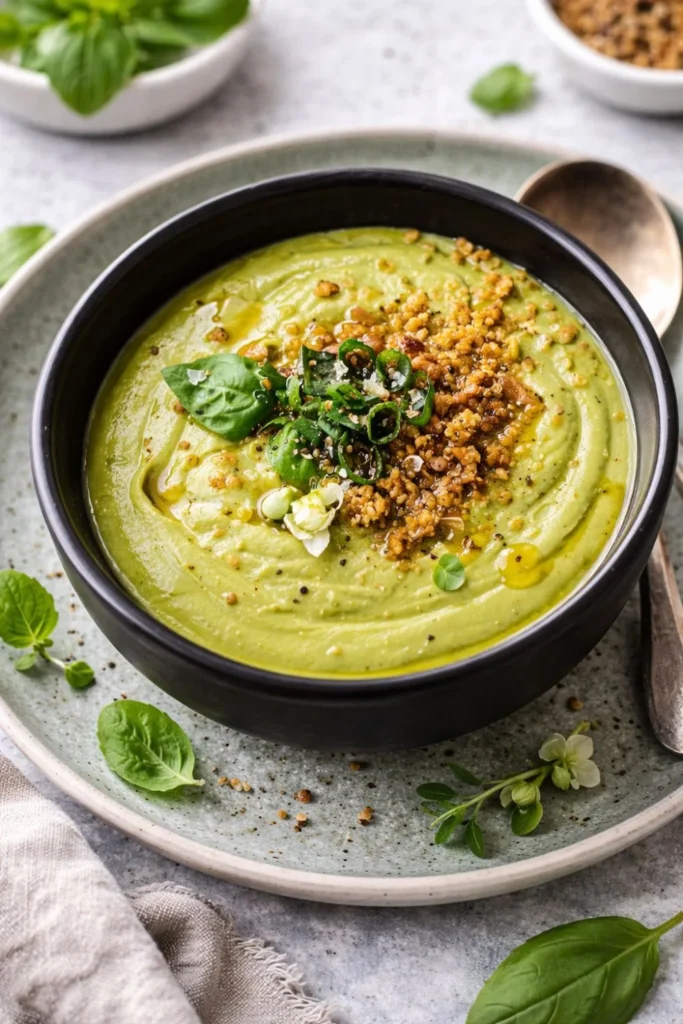 Vegan Chilled Avocado + Pea Soup Shooters