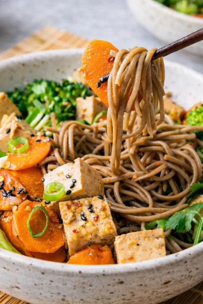 Vegan Cold Sesame Soba Noodles with Crispy Tofu