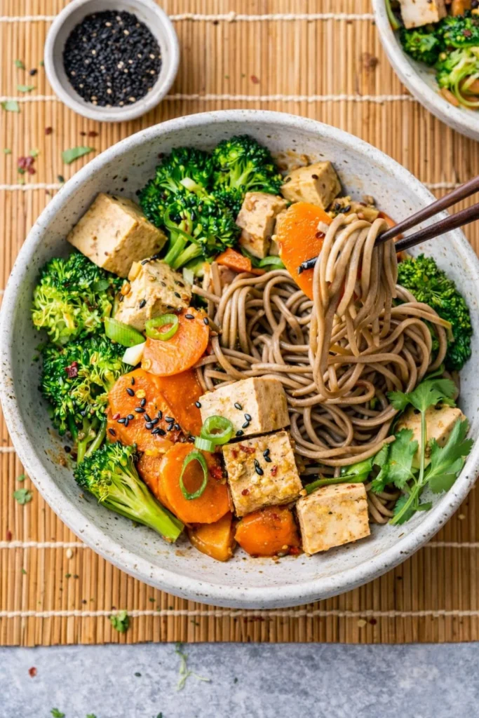 Vegan Cold Sesame Soba Noodles with Crispy Tofu