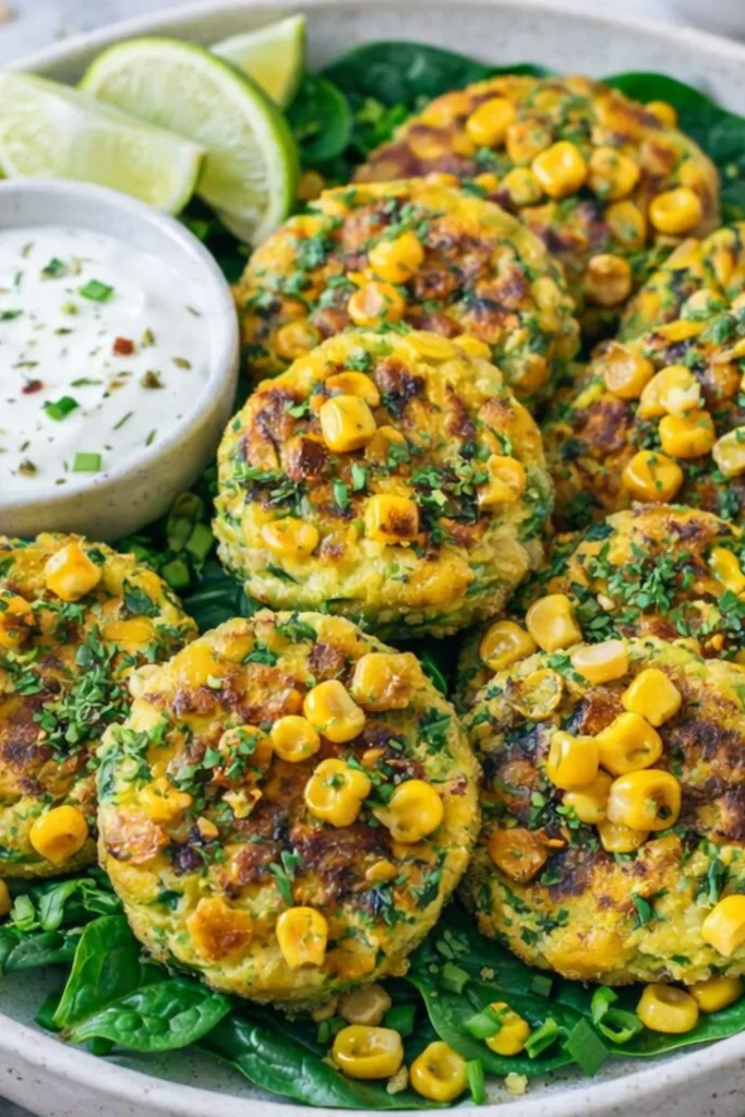 Vegan Corn & Zucchini Fritters with Herby Summer Salad