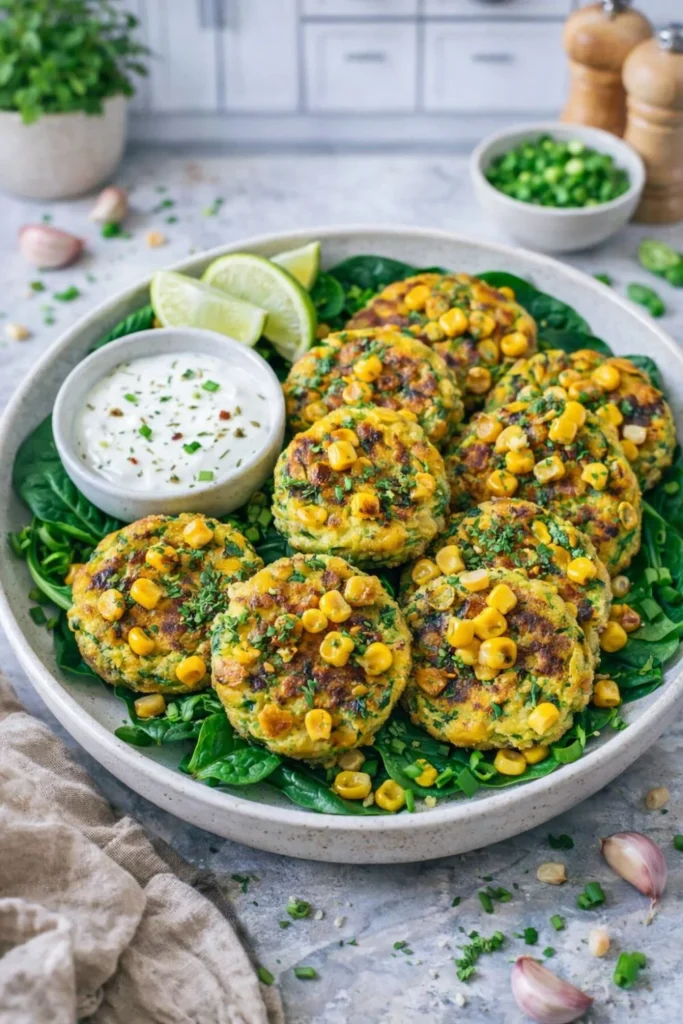 Vegan Corn & Zucchini Fritters with Herby Summer Salad
