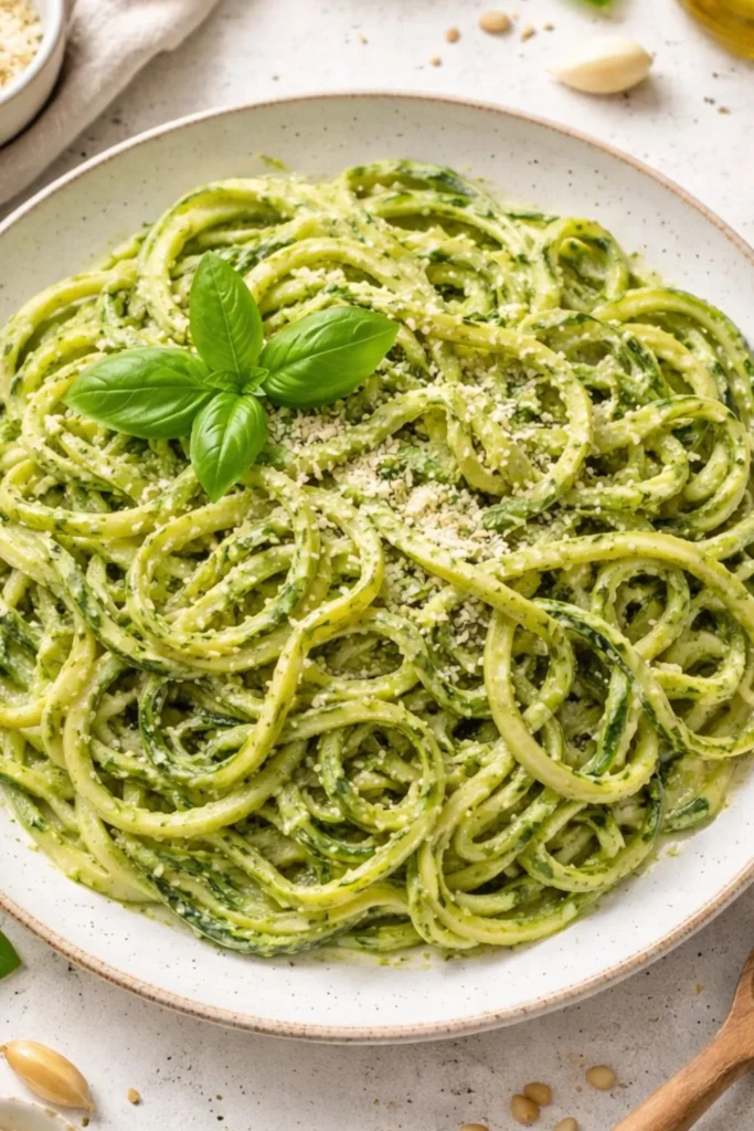 Vegan Creamy Avocado Basil Zucchini Noodles