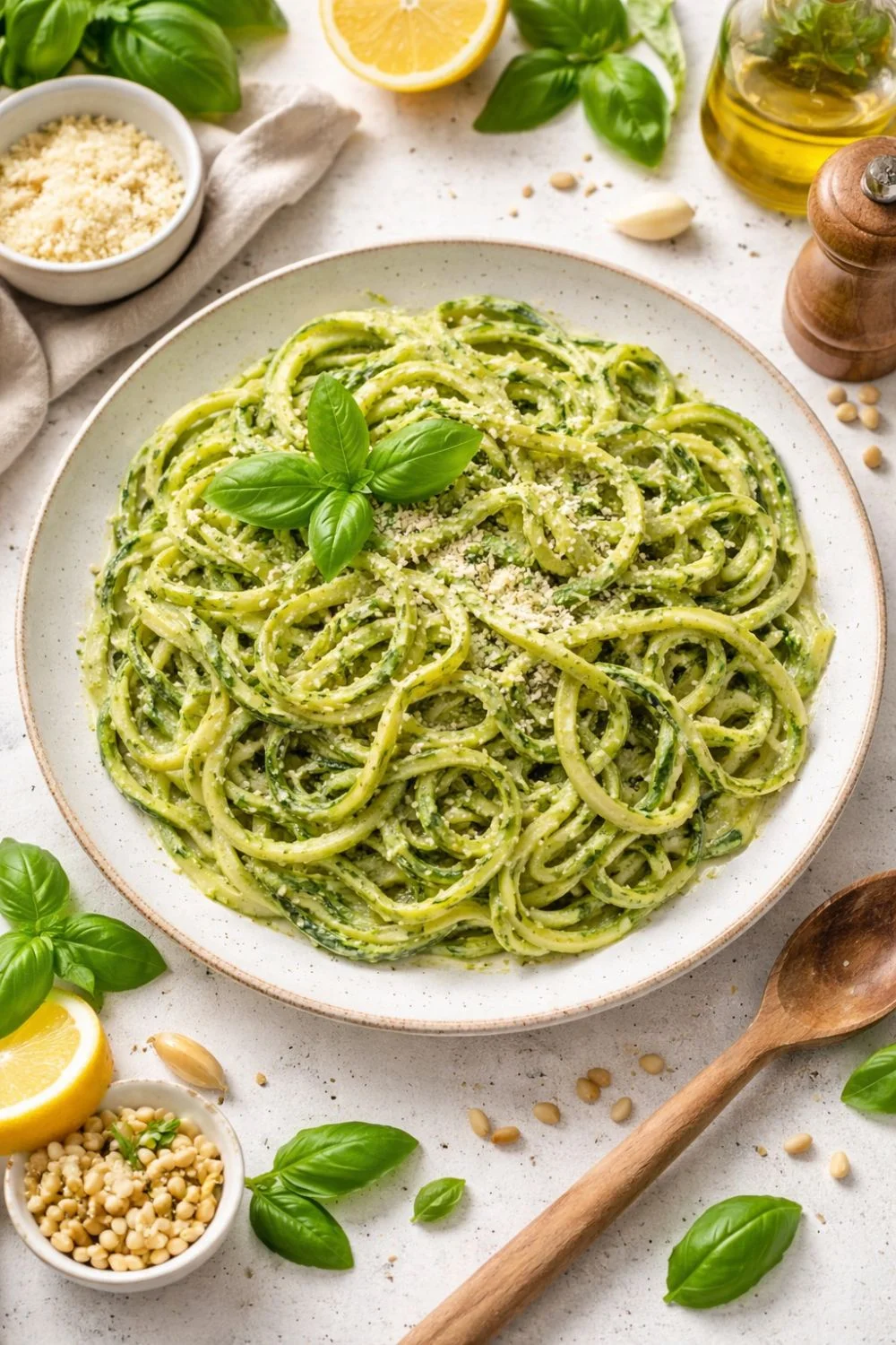 Vegan Creamy Avocado Basil Zucchini Noodles