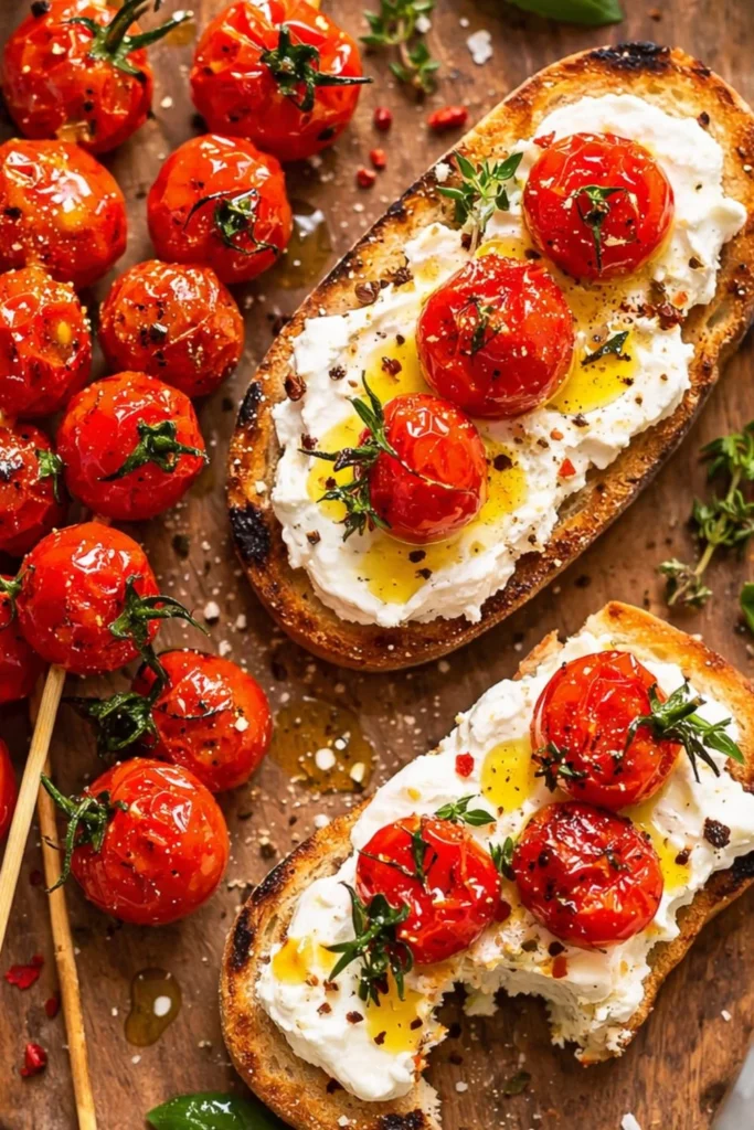 Vegan Herb Garlic Roasted Cherry Tomato Skewers