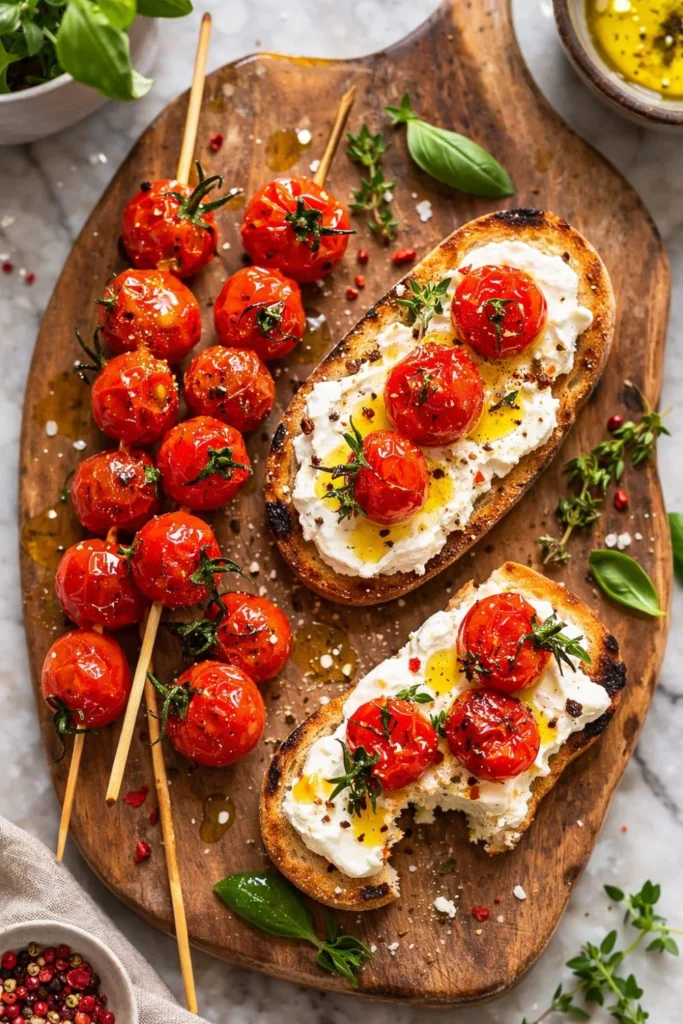 Vegan Herb Garlic Roasted Cherry Tomato Skewers
