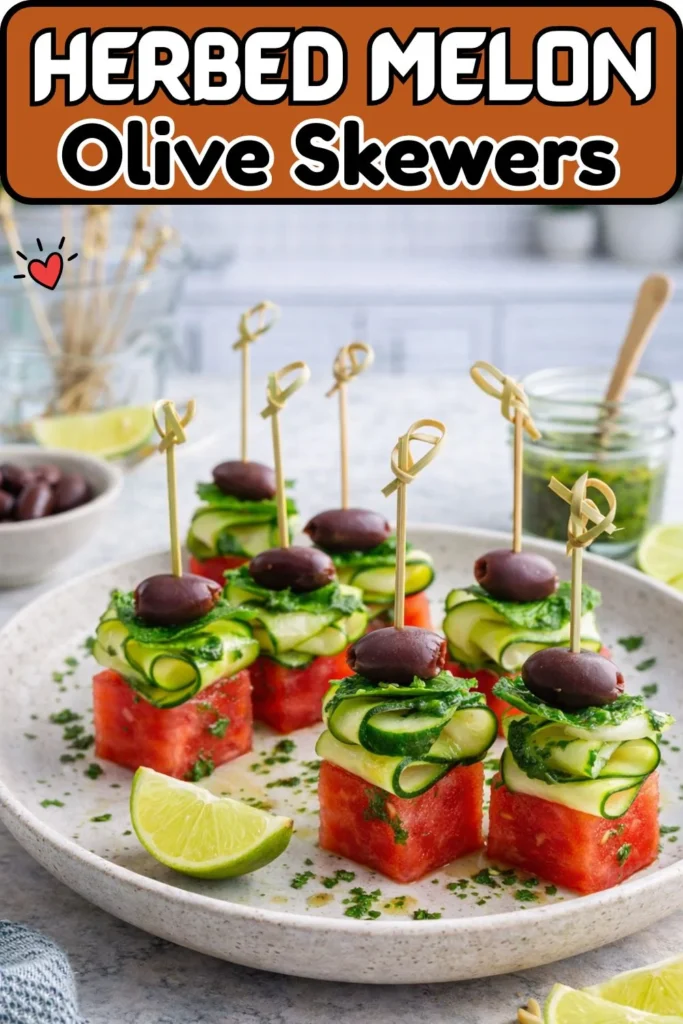 Vegan Herbed Melon & Olive Skewers