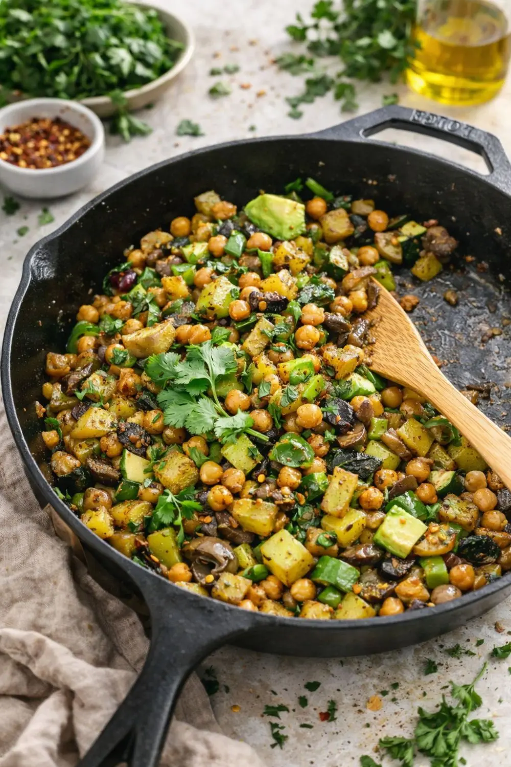 Vegan Ramp Spring Onion & Potato Hash with Crispy Chickpeas