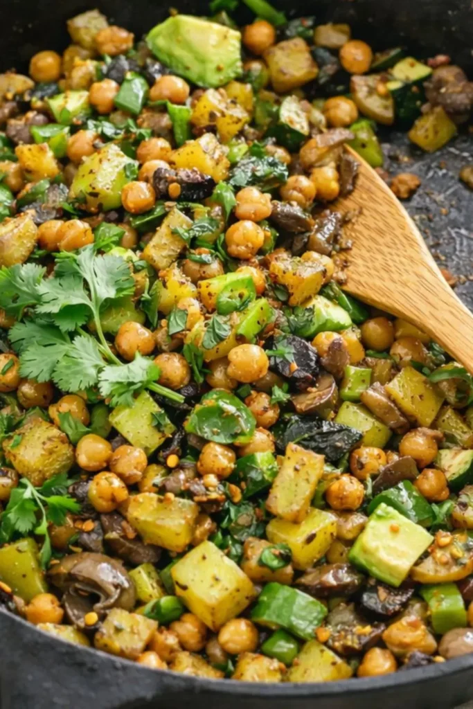 Vegan Ramp Spring Onion & Potato Hash with Crispy Chickpeas