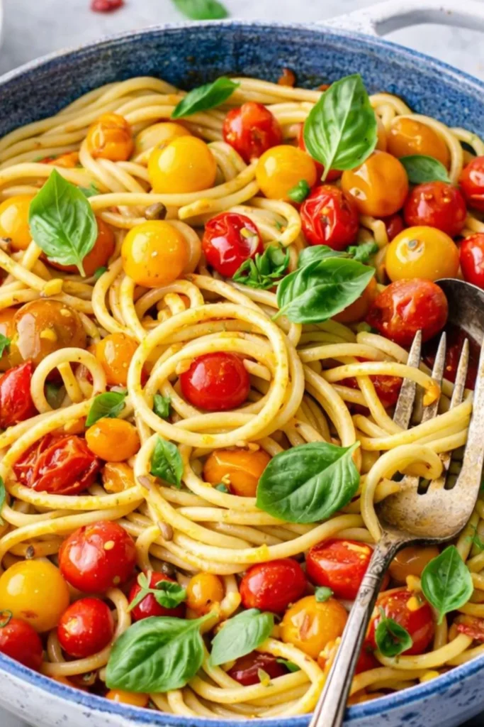 Vegan One-Pot Lemon Garlic Pasta with Cherry Tomatoes
