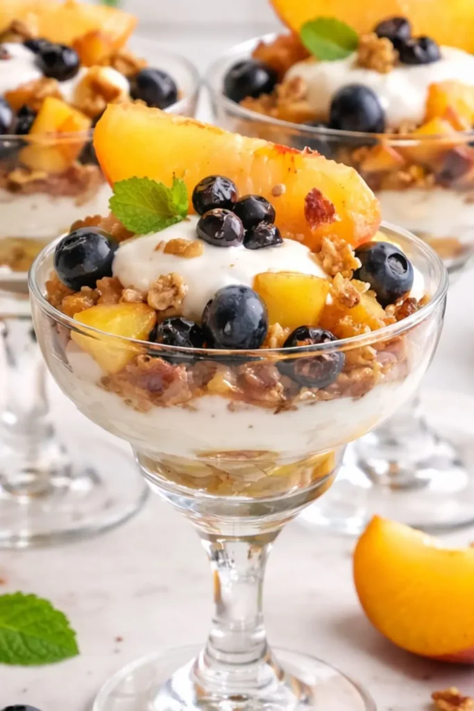 Vegan Peach and Blueberry Breakfast Parfait