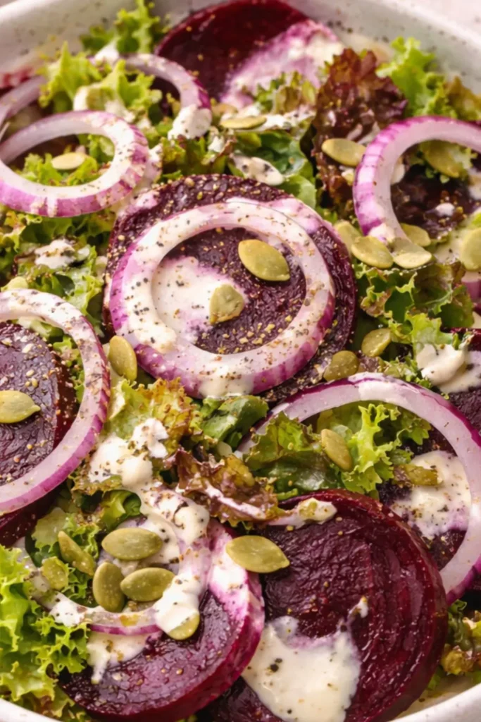 Vegan Roasted Beet & Asparagus Grain Bowl with Horseradish Dressing