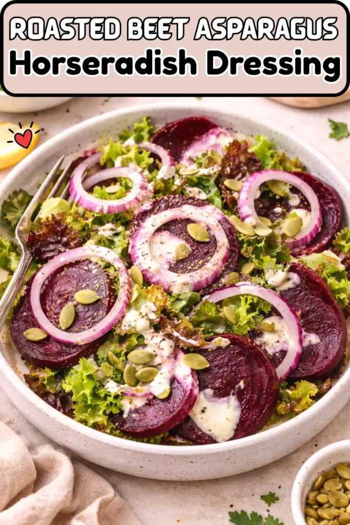 Vegan Roasted Beet & Asparagus Grain Bowl with Horseradish Dressing