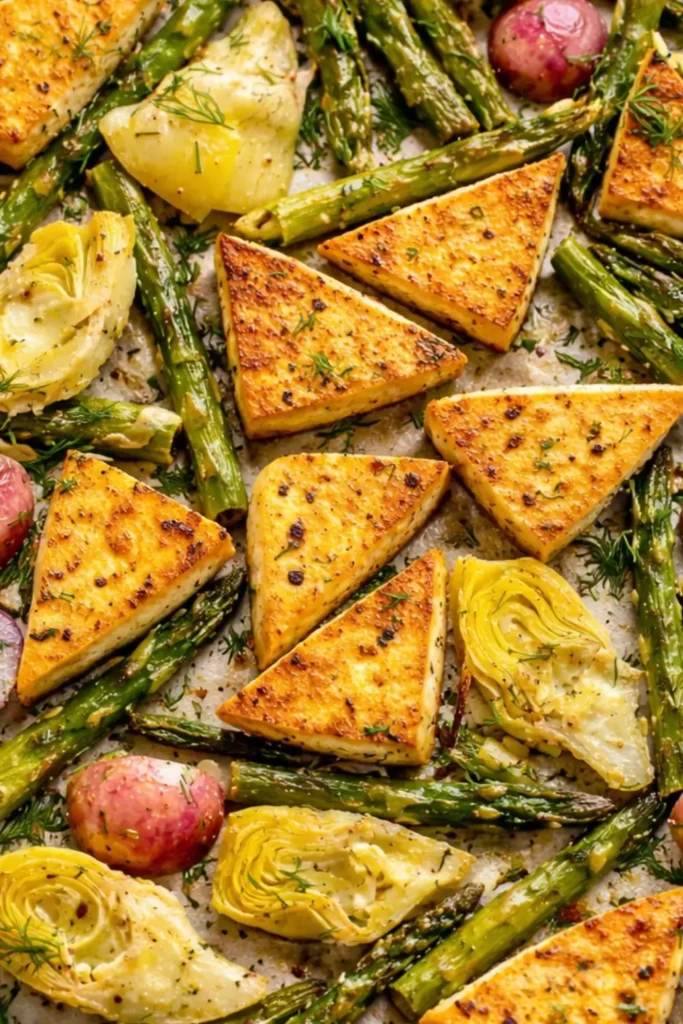 Vegan Sheet-Pan Spring Veggies with Crispy Tofu