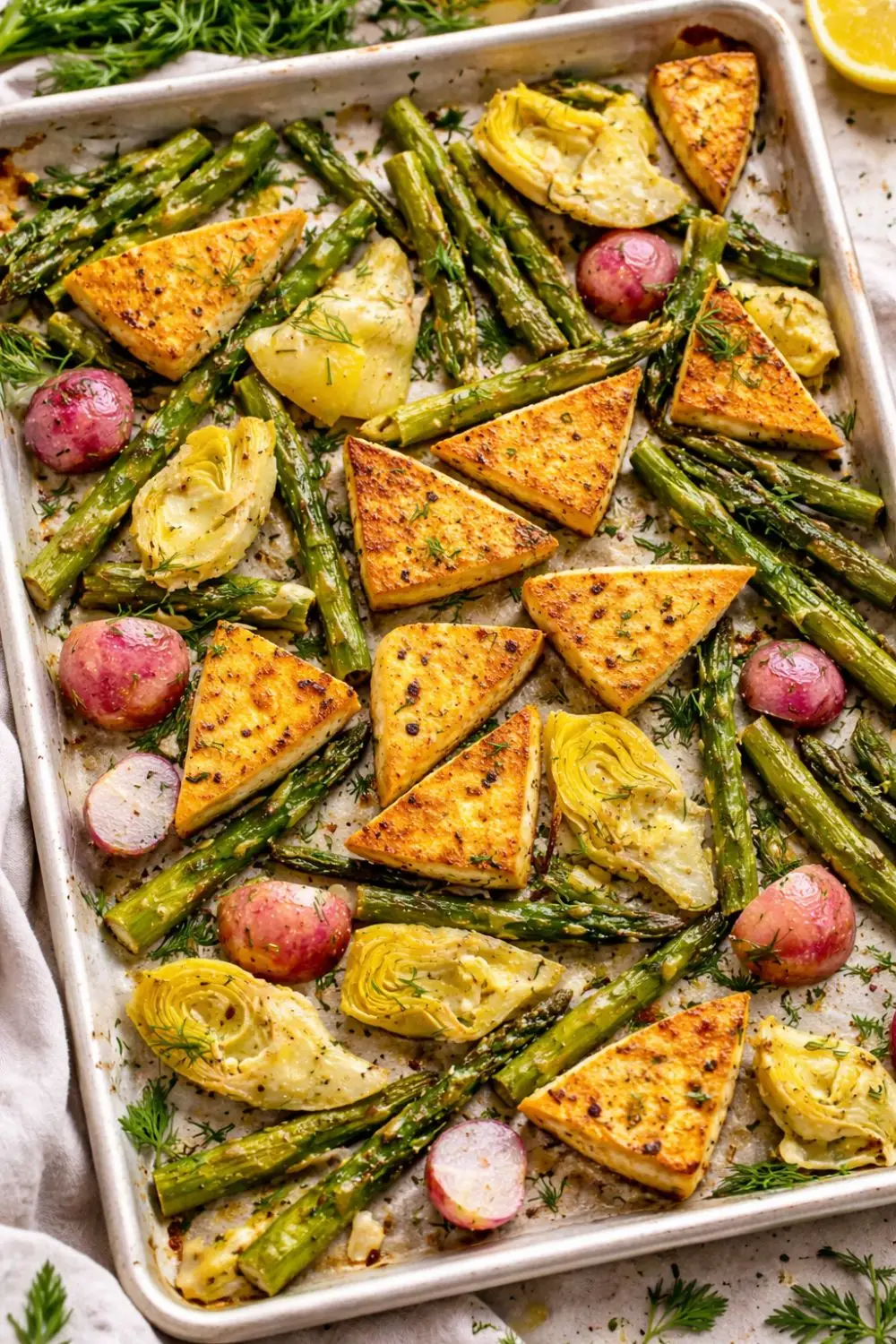 Vegan Sheet-Pan Spring Veggies with Crispy Tofu