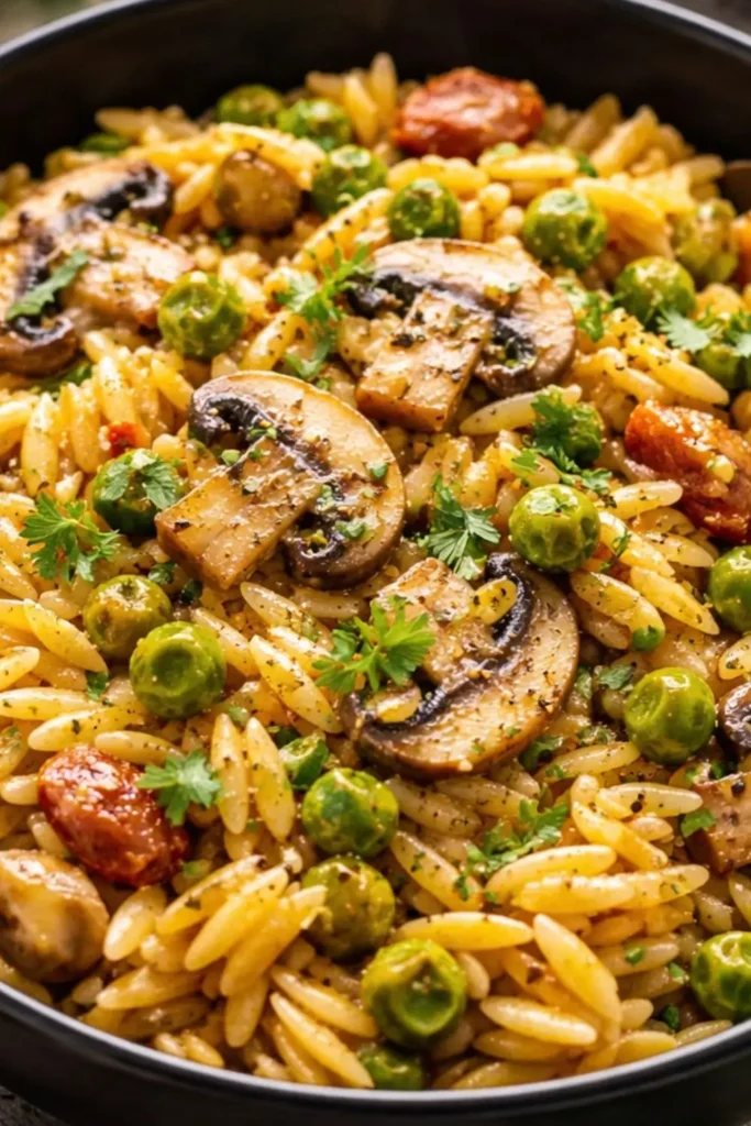 Vegan Spring Mushroom & Pea Orzo