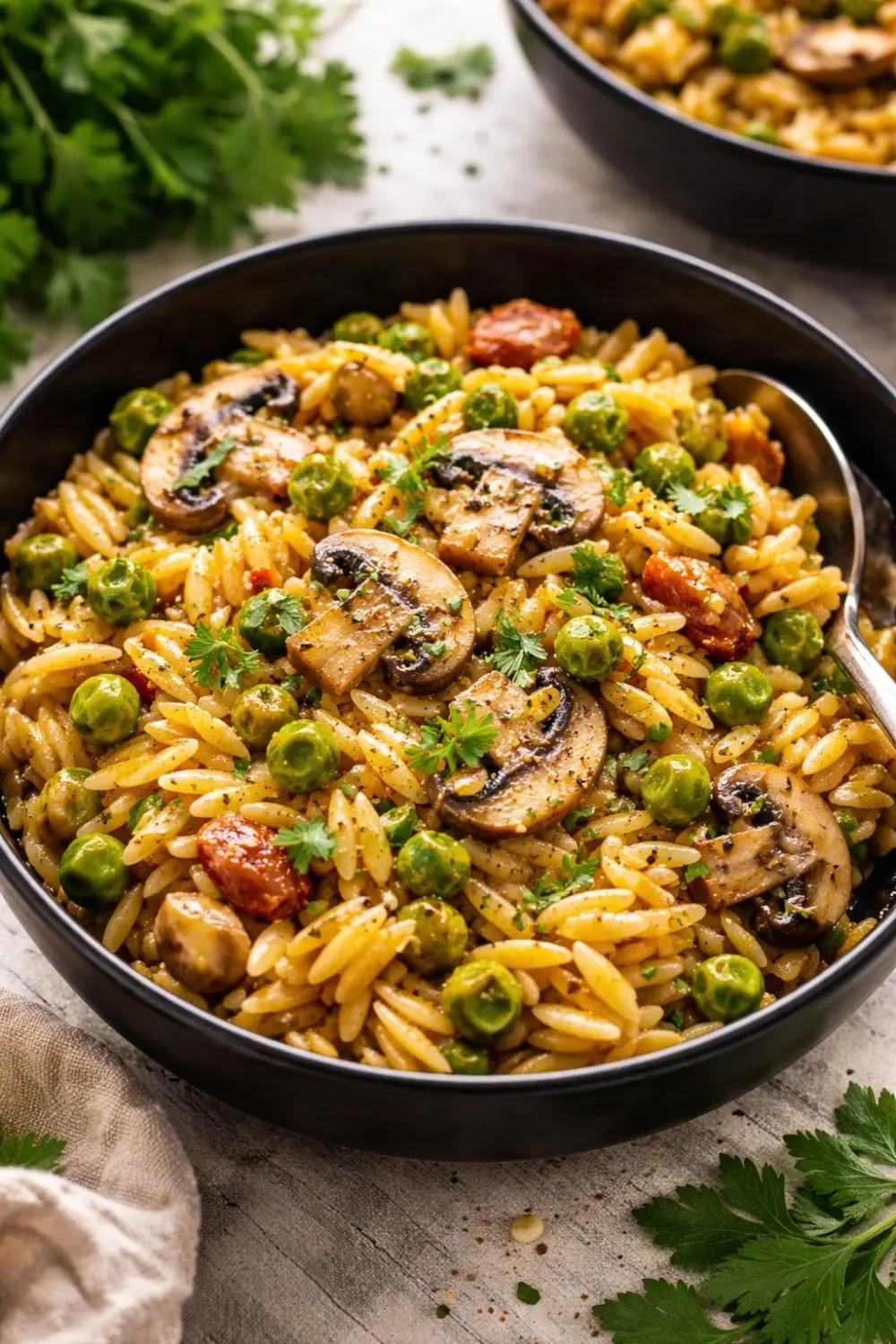 Vegan Spring Mushroom & Pea Orzo