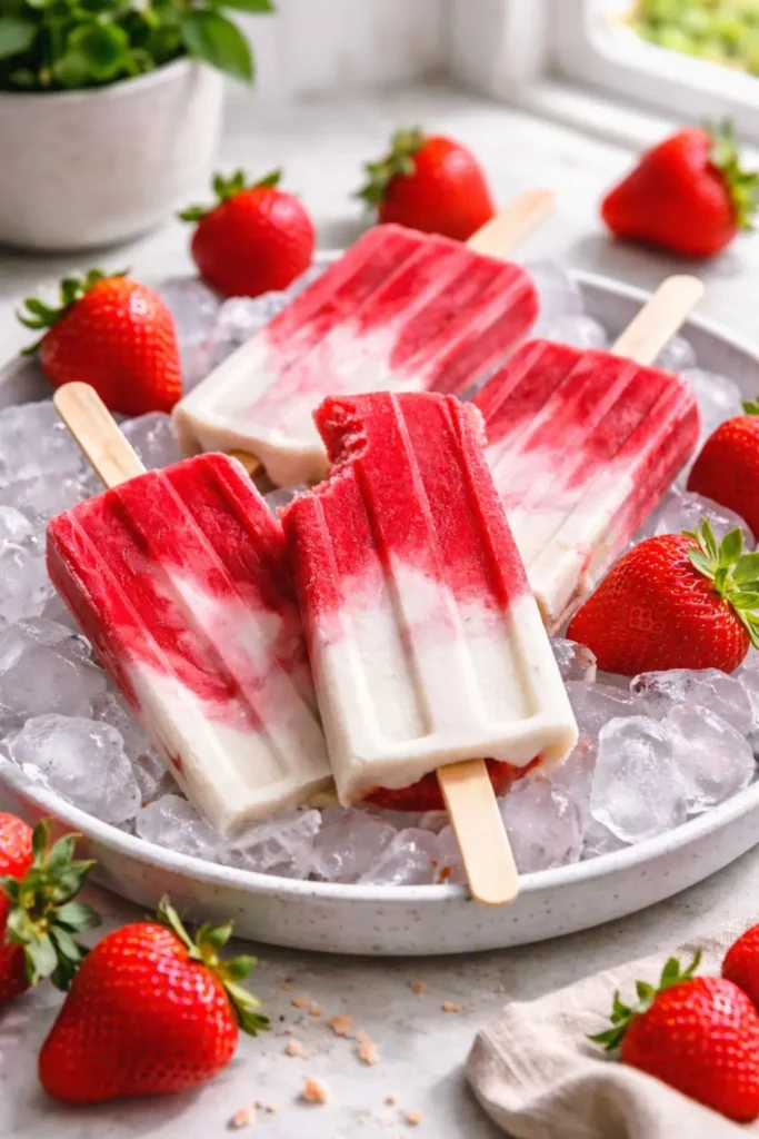 Vegan Strawberry Peach Breakfast Popsicles