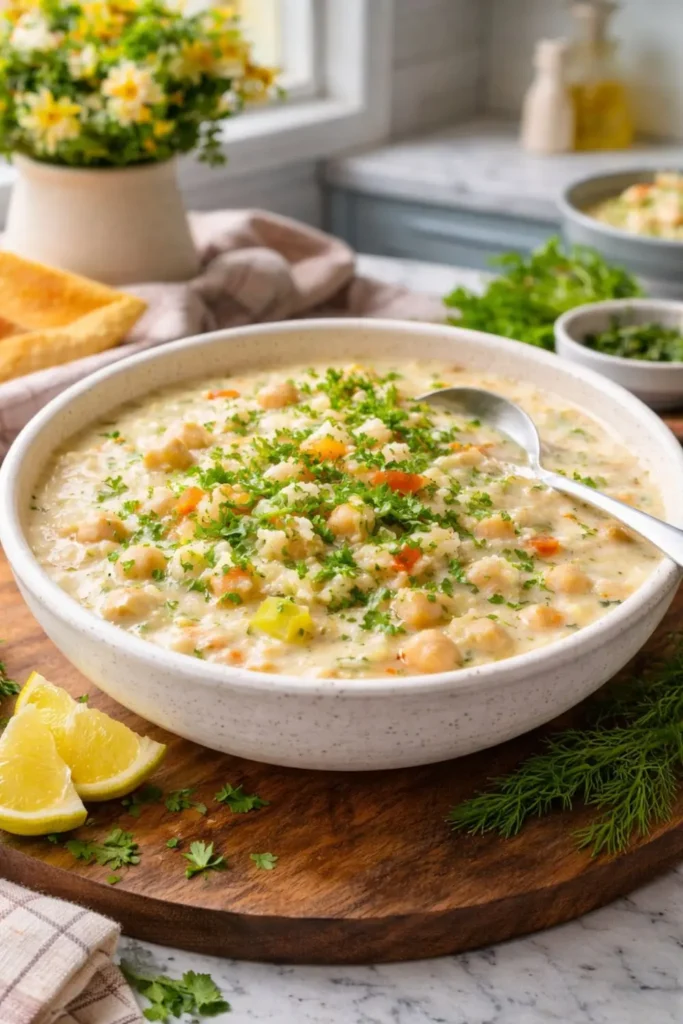 Easy Vegan Greek Lemon Rice Soup (Avgolemono Style