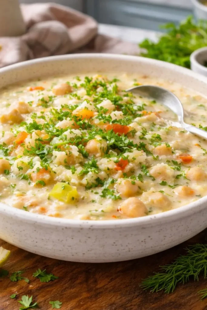 Easy Vegan Greek Lemon Rice Soup (Avgolemono Style