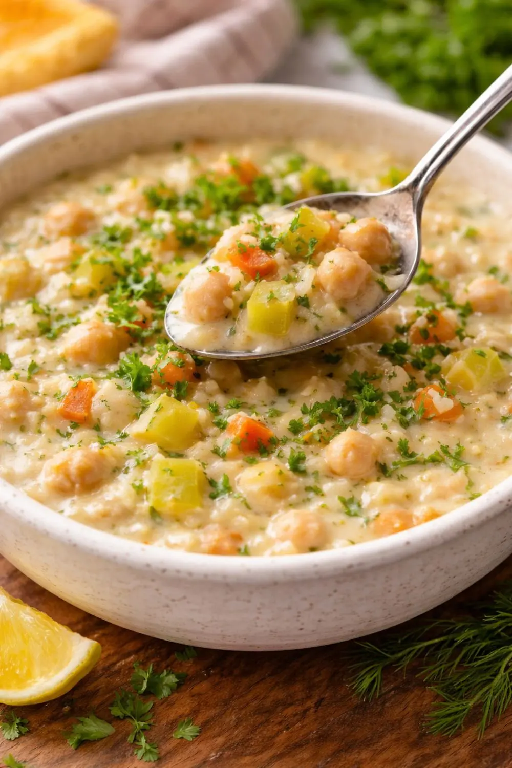Easy Vegan Greek Lemon Rice Soup (Avgolemono Style