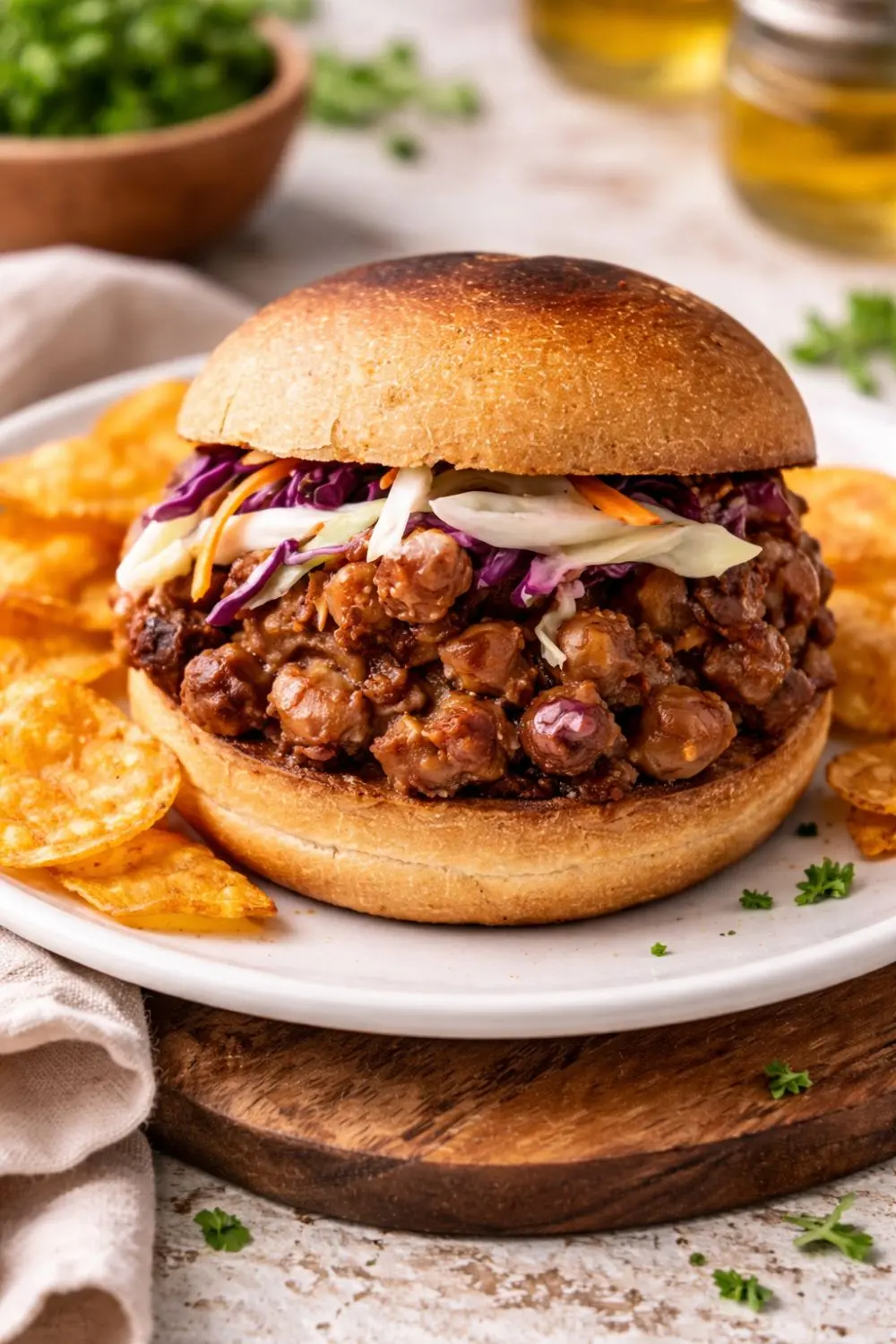 Slow Cooker Vegan Peach and Chipotle BBQ Chickpeas
