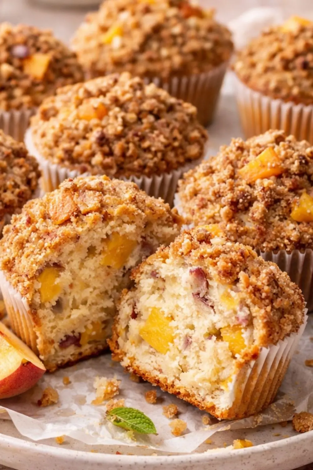 Vegan Peach Crumble Muffins