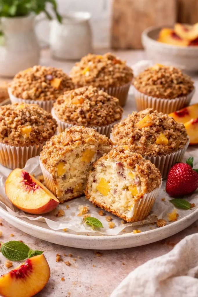 Vegan Peach Crumble Muffins