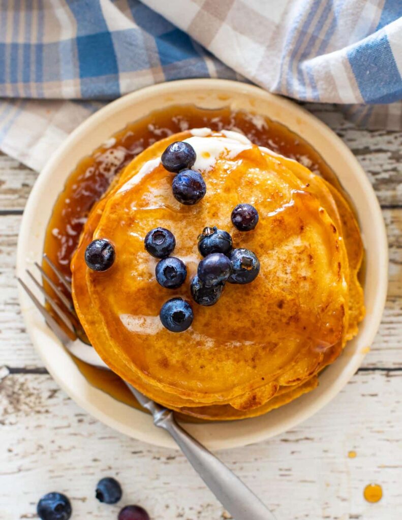 Easy Vegan Cornmeal Blueberry Pancakes