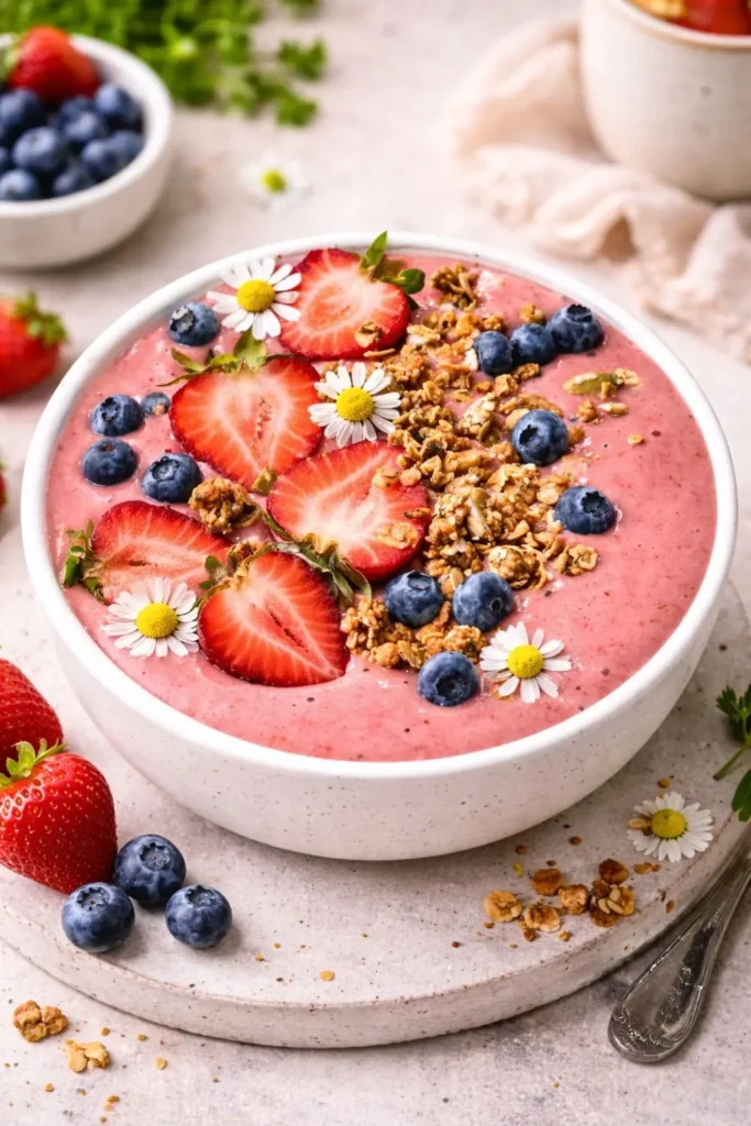 Creamy Vegan Strawberry Smoothie Bowl with Granola