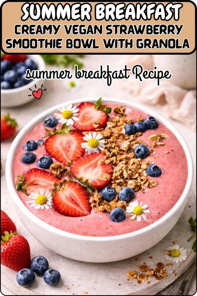Creamy Vegan Strawberry Smoothie Bowl with Granola