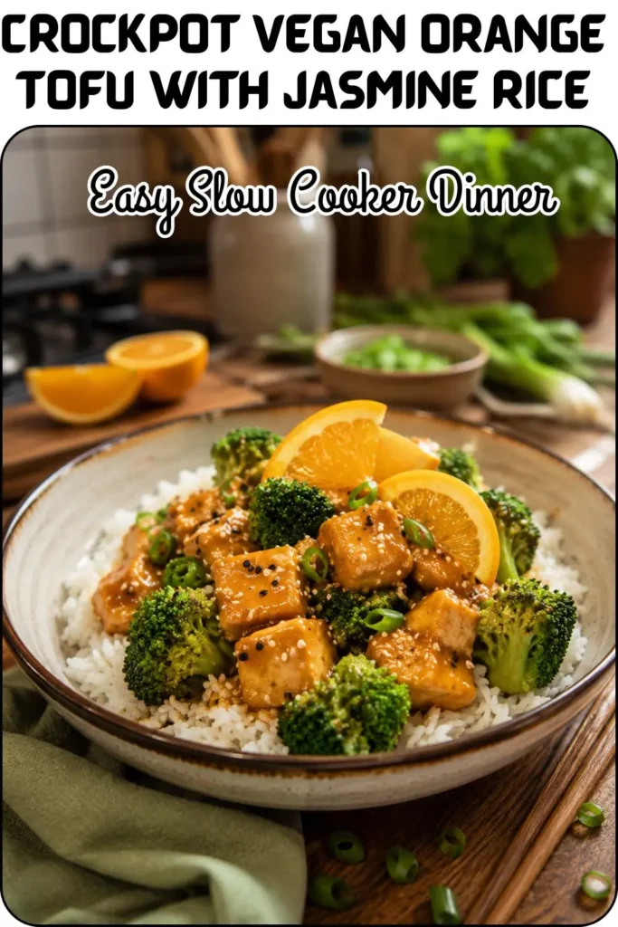 Crockpot Vegan Orange Tofu with Jasmine Rice