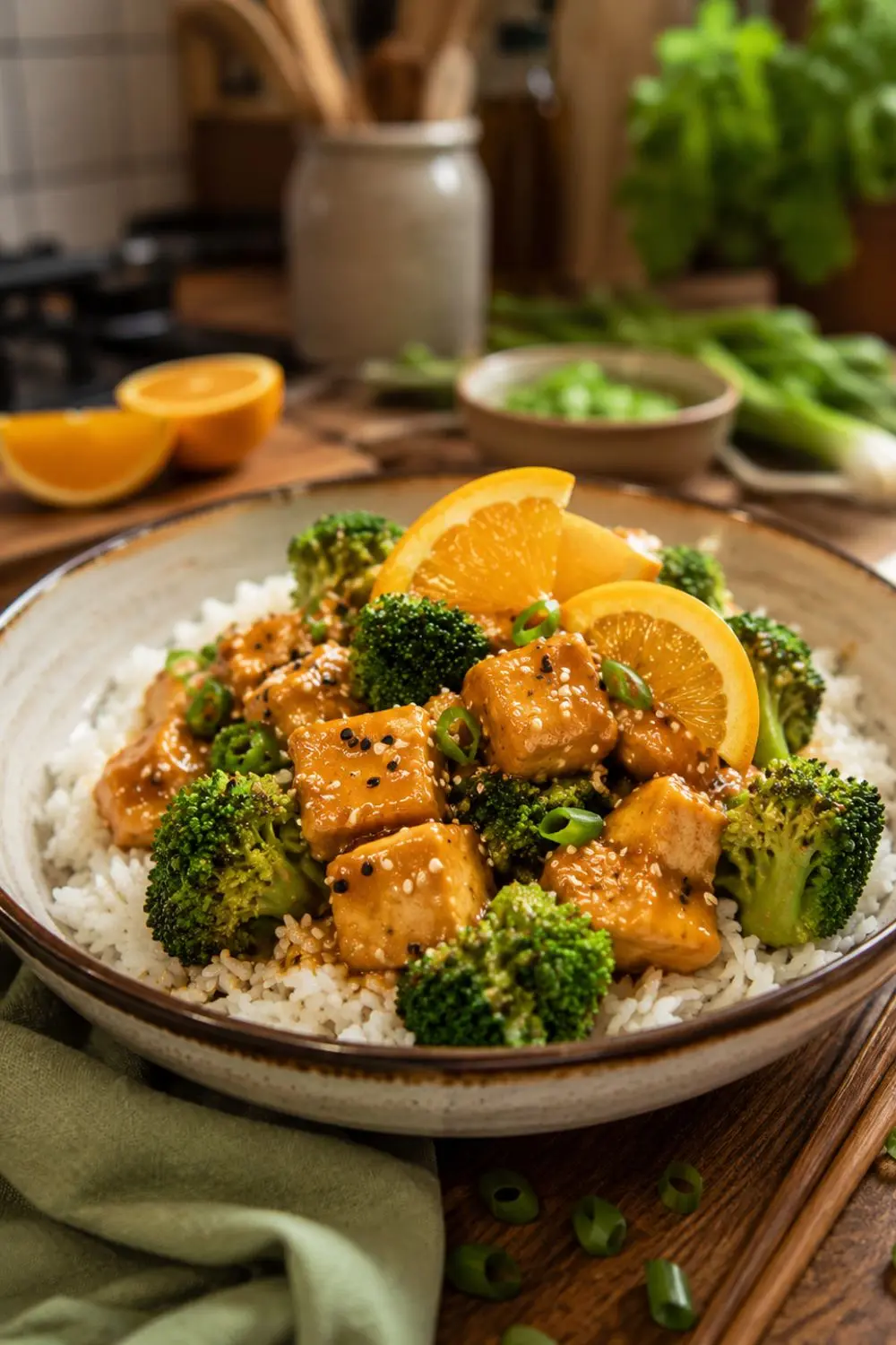 Crockpot Vegan Orange Tofu with Jasmine Rice