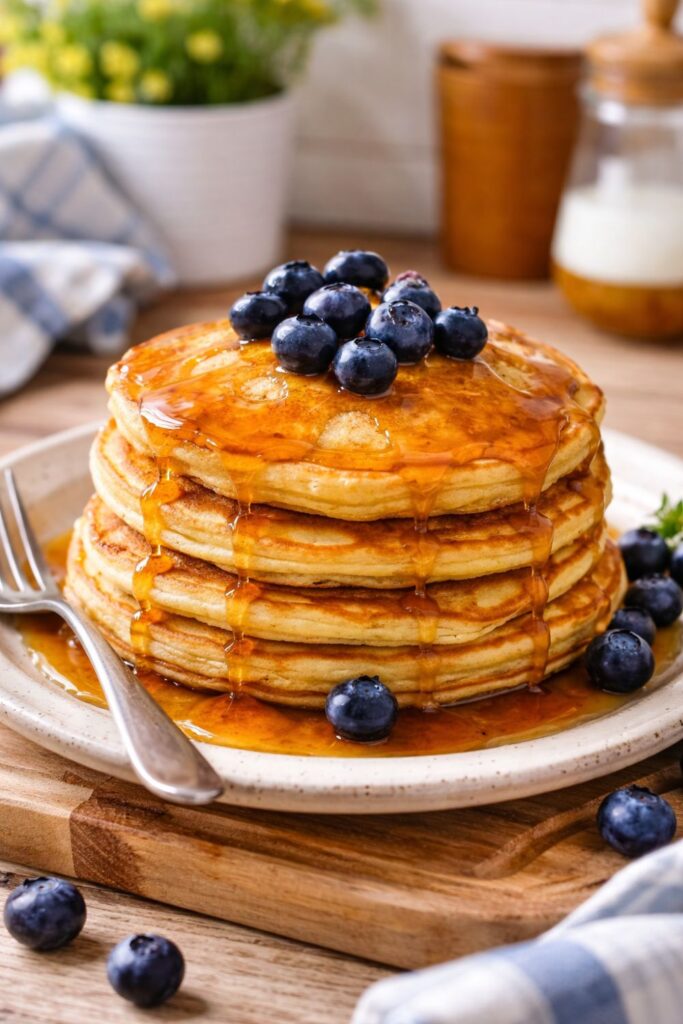 Easy Vegan Cornmeal Blueberry Pancakes