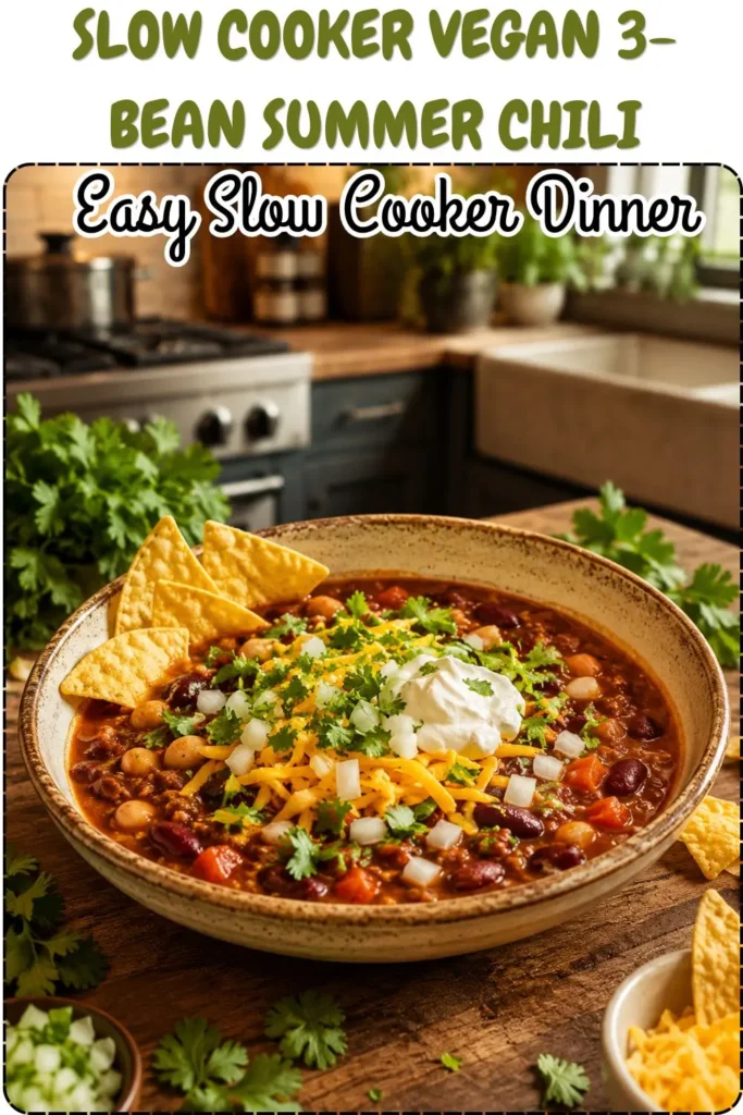 Slow Cooker Vegan 3-Bean Summer Chili