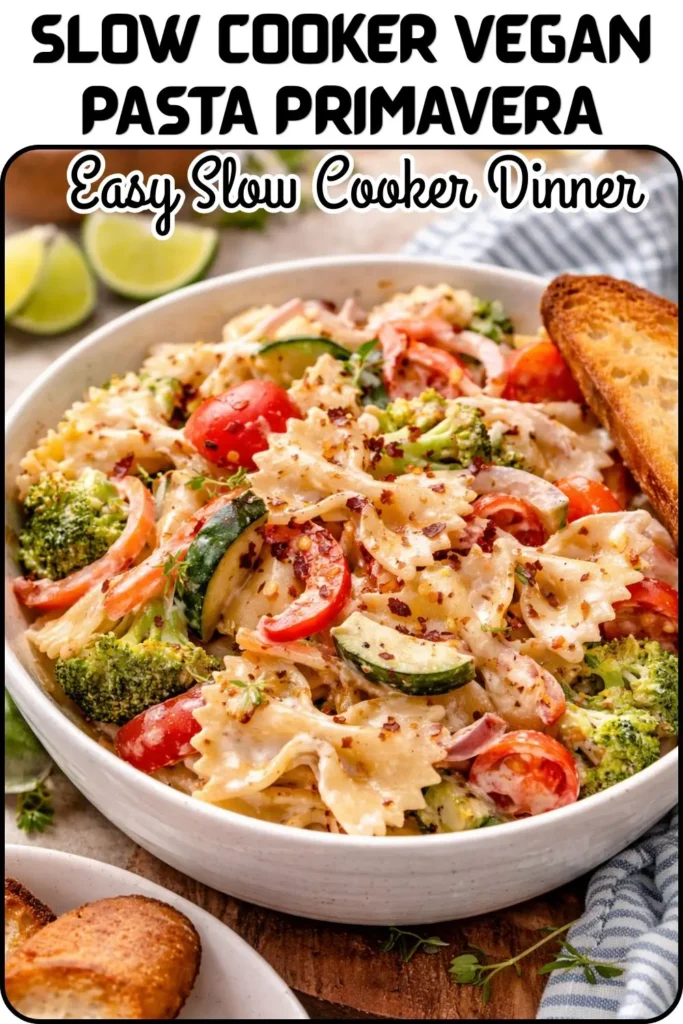 Slow Cooker Vegan Pasta Primavera